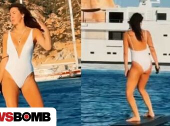 Η Μαρίνα Βερνίκου εντυπωσιάζει κάνοντας surfing στα καταγάλανα νερά της Σαντορίνης – Βίντεο