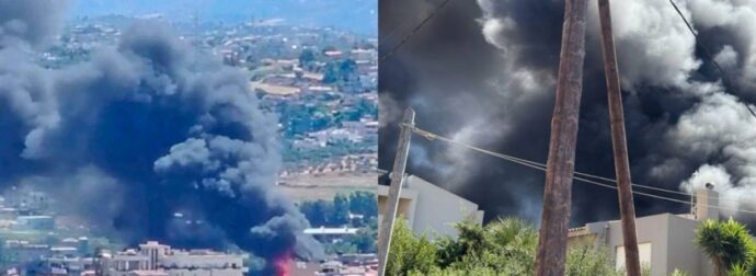 Δραματικές εικόνες από το Ηράκλειο: Σπίτια τυλίγονται στις φλόγες μετά τη φωτιά σε εργοστάσιο – Εστάλη 112 (Βίντεο)