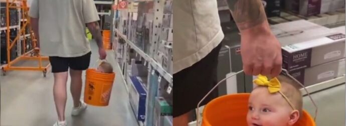 Πατέρας έβαλε το μωρό σε κουβά γιατί ξέχασε το καρότσι σπίτι – Δείτε το viral βίντεο